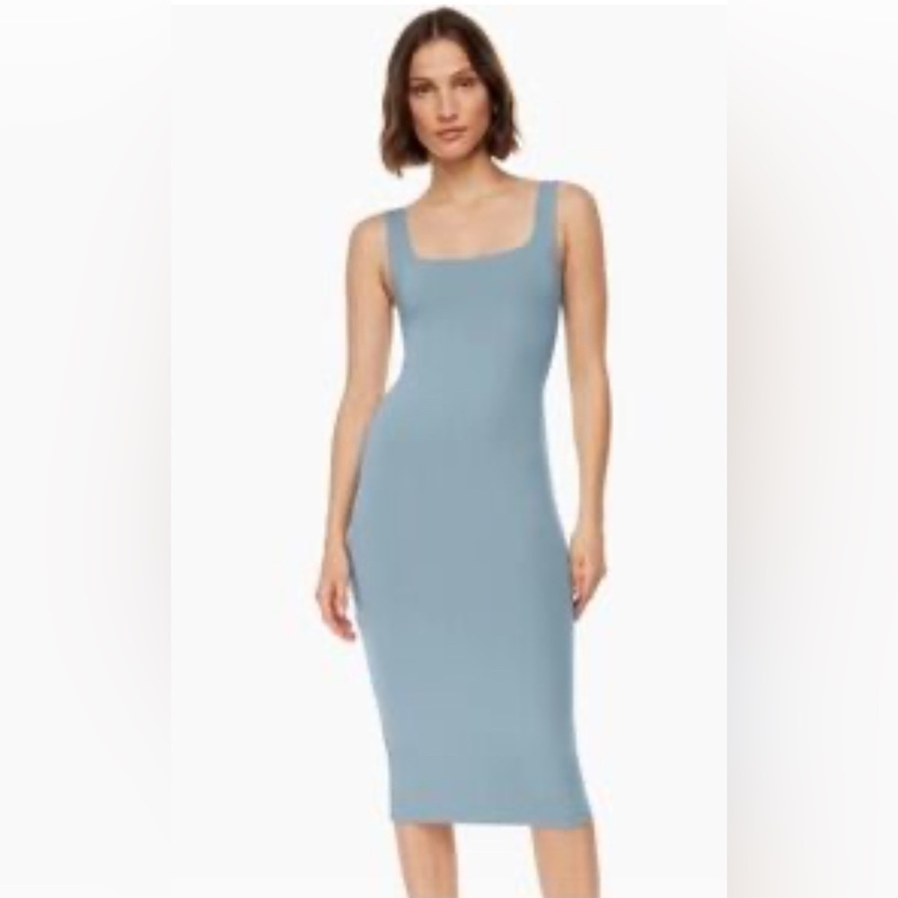 BABATON By Aritzia SZ L Contour Body Con Square Neck Lined Sleeveless Midi Dress